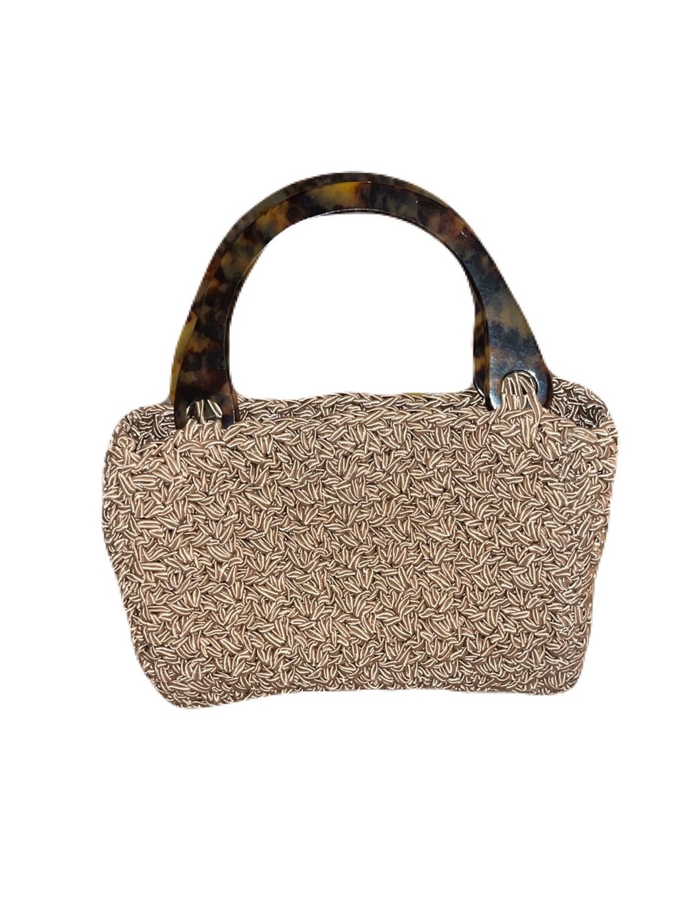 Carrie Forbes Woven Beige Top-Handle Tote with Tortoiseshell Handles
